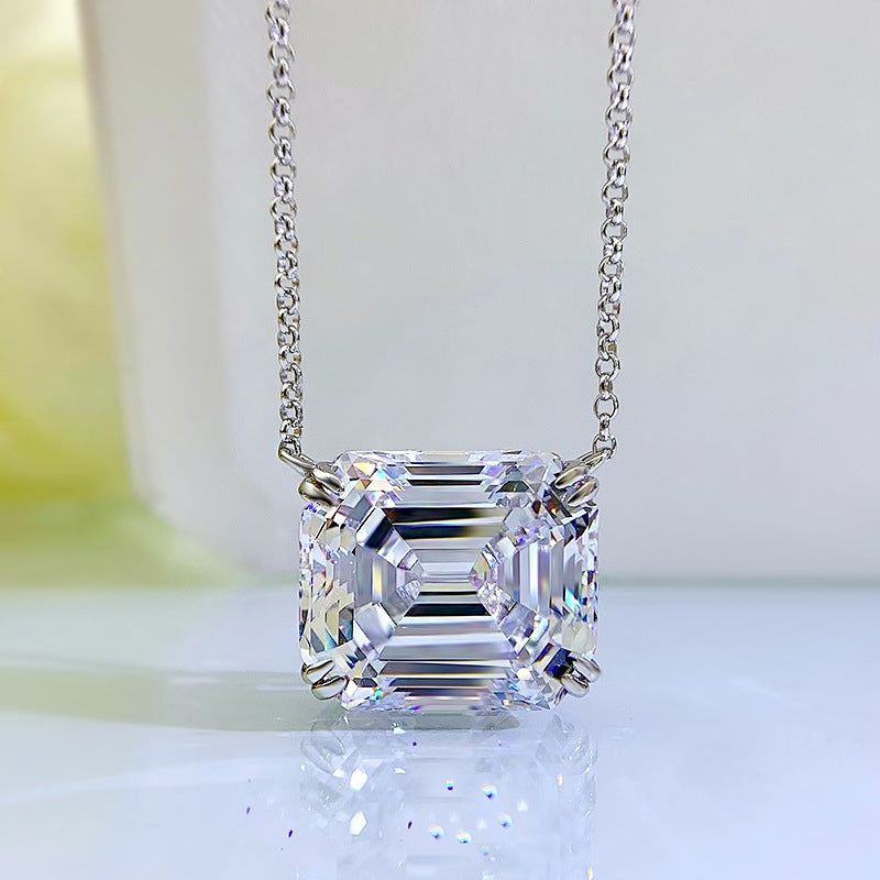 Elegant Emerald Cut Simulated Diamond Necklace in 18K White Gold
