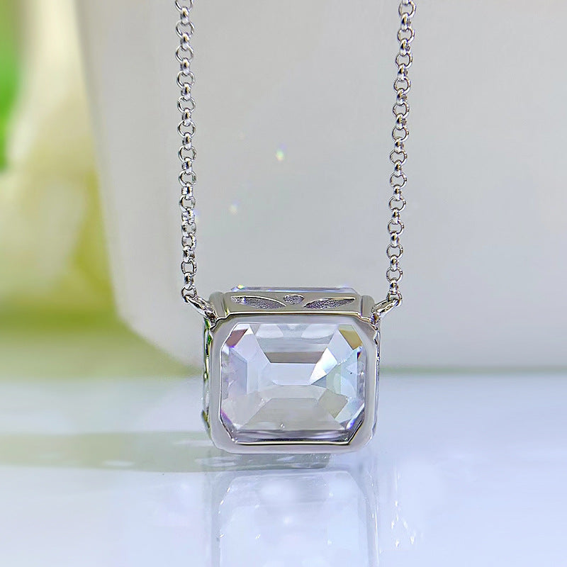 Elegant Emerald Cut Simulated Diamond Necklace in 18K White Gold