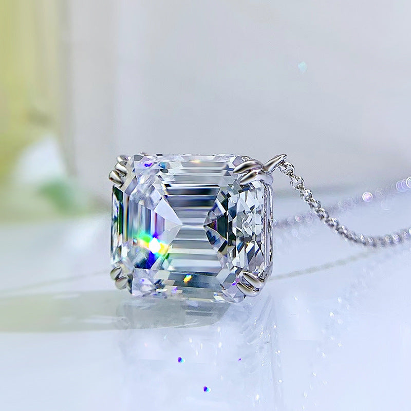 Elegant Emerald Cut Simulated Diamond Necklace in 18K White Gold