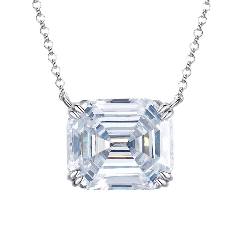 Elegant Emerald Cut Simulated Diamond Necklace in 18K White Gold