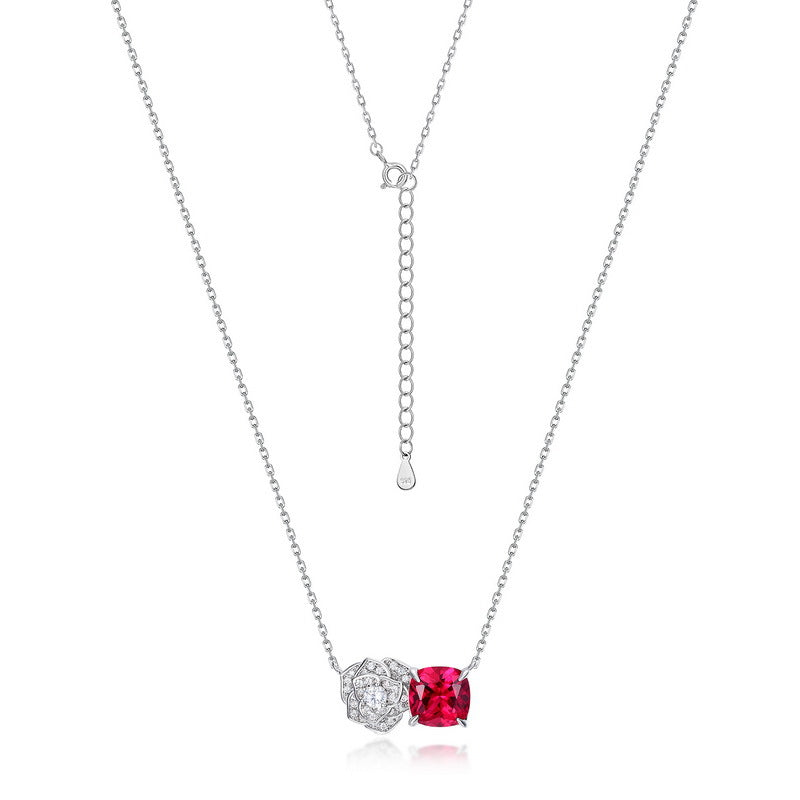 925 Silver White Gold Plated 8mm Cushion Ruby Pendant Necklace