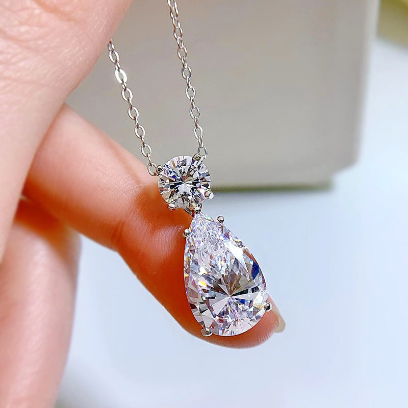 Elegant Pear Cut Simulated Diamond Necklace in 18K White Gold