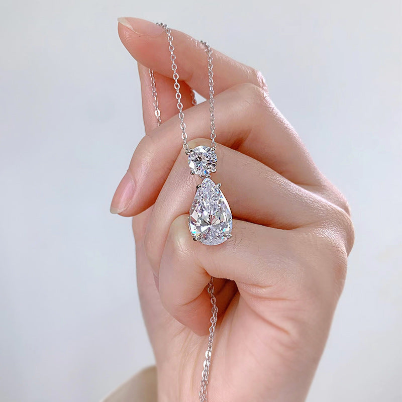 Elegant Pear Cut Simulated Diamond Necklace in 18K White Gold
