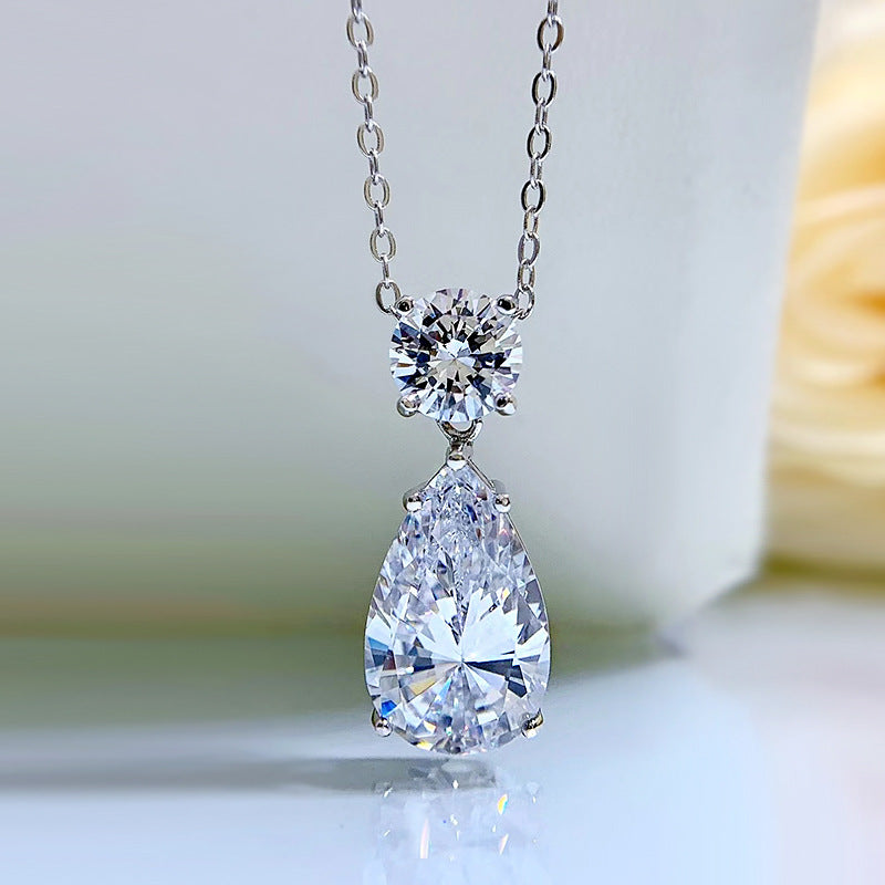 Elegant Pear Cut Simulated Diamond Necklace in 18K White Gold