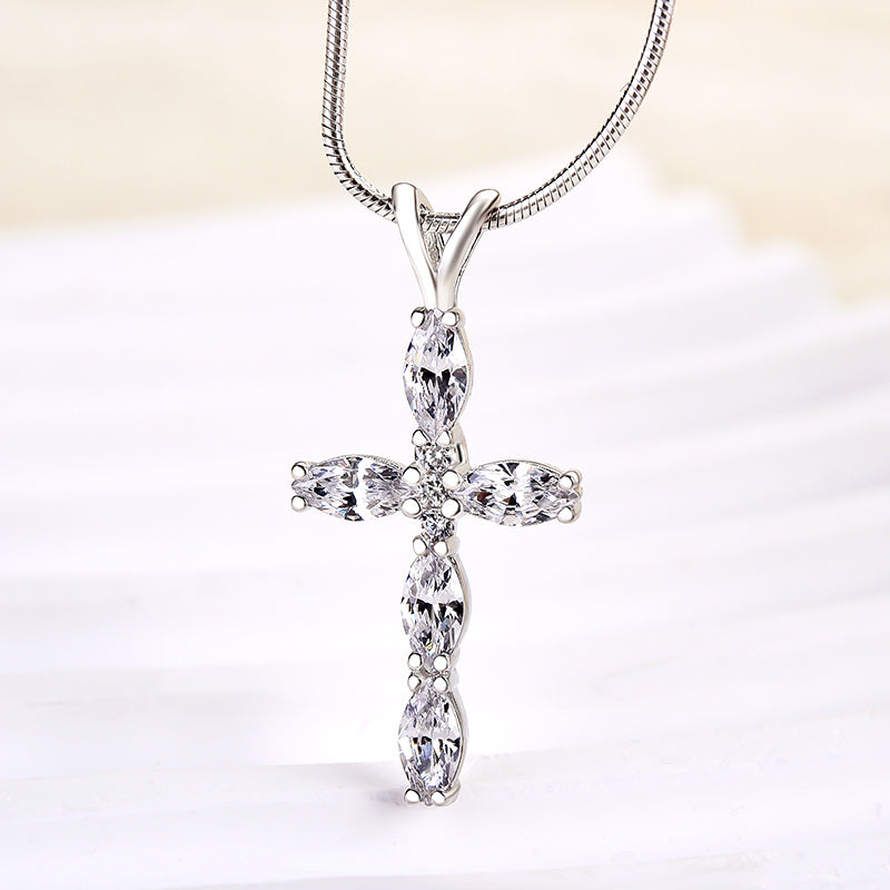 Marquise & Round Simulated Diamond Necklace in 18K White Gold