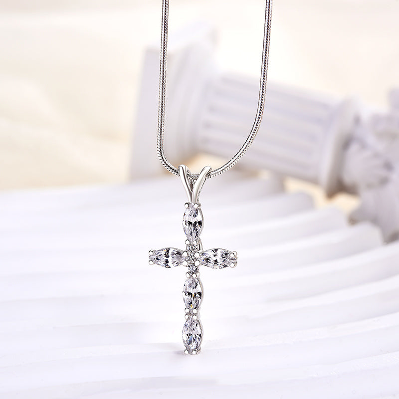 Marquise & Round Simulated Diamond Necklace in 18K White Gold