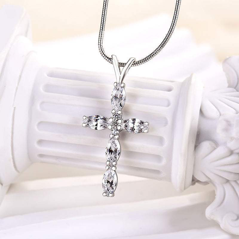 Marquise & Round Simulated Diamond Necklace in 18K White Gold