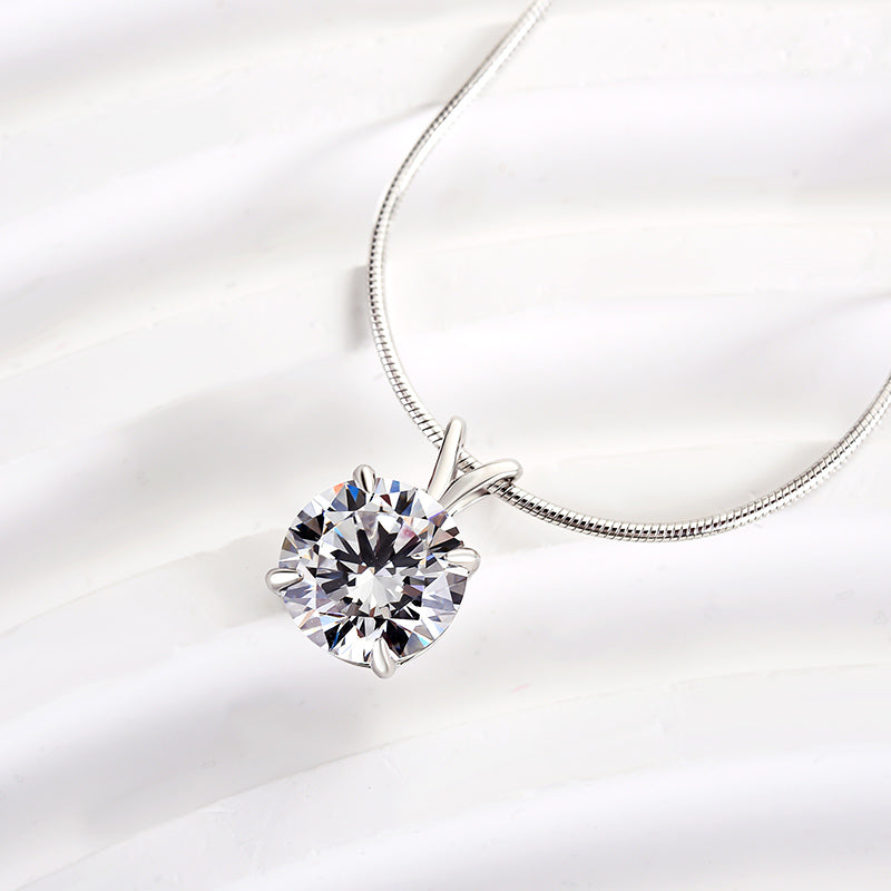 Round Simulated Diamond Necklace in 18K White Gold Plated Silver