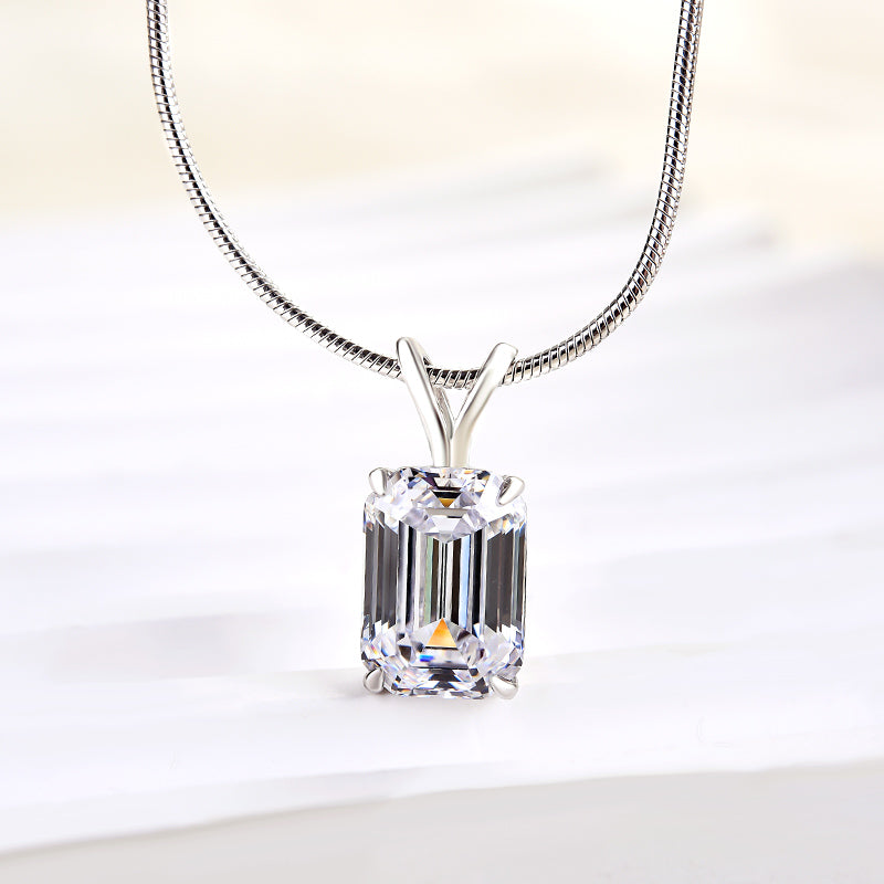 Emerald Cut Simulated Diamond Necklace in 18K White Gold Plated Silver