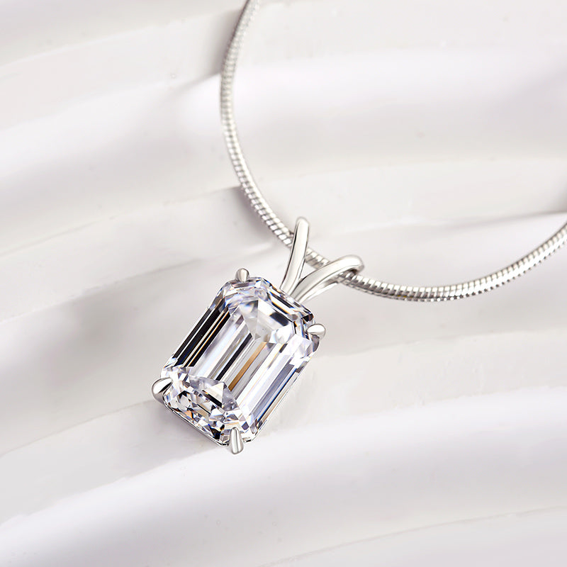 Emerald Cut Simulated Diamond Necklace in 18K White Gold Plated Silver