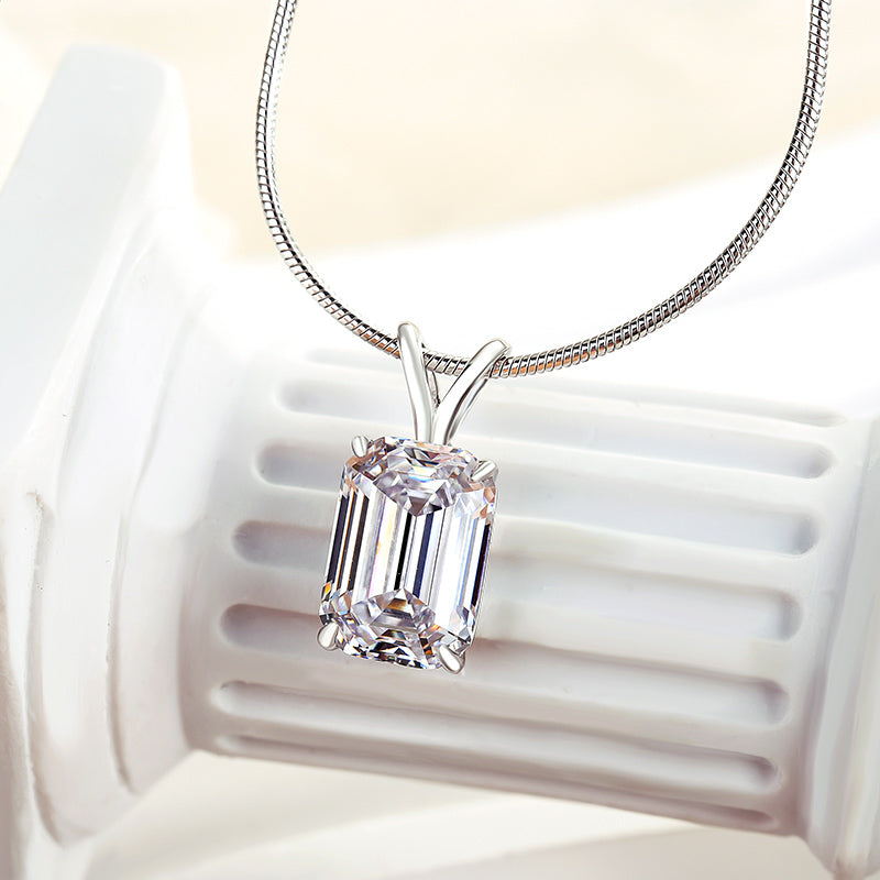 Emerald Cut Simulated Diamond Necklace in 18K White Gold Plated Silver