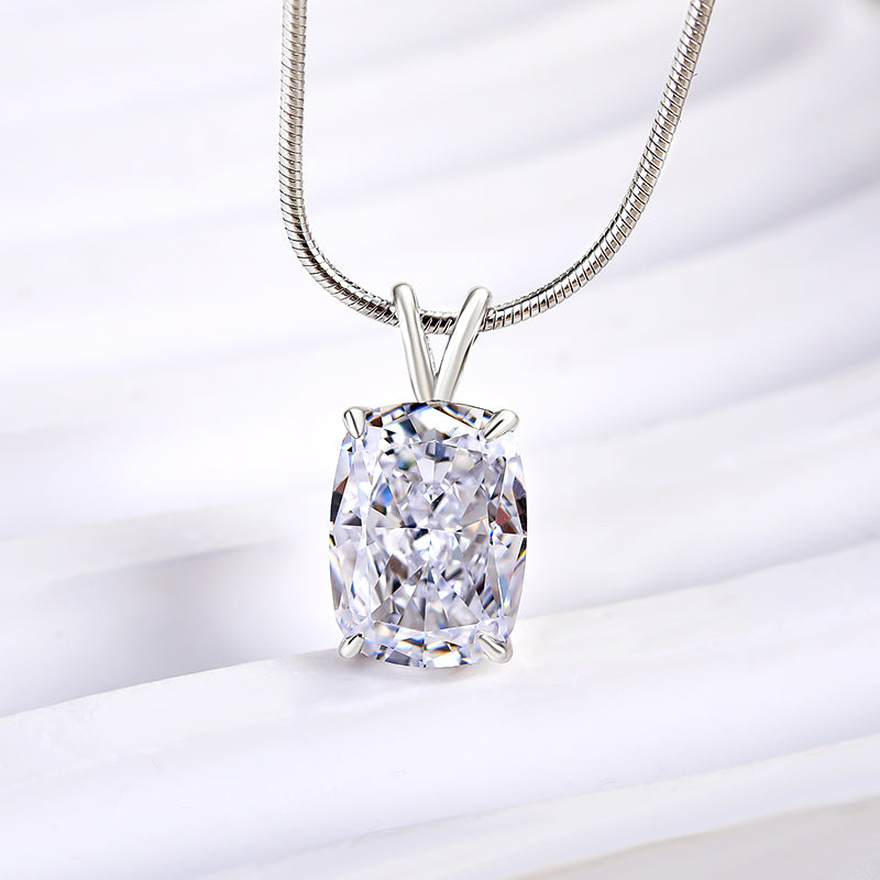Stunning Cushion Cut Simulated Diamond Necklace in 18K White Gold Plated Silver