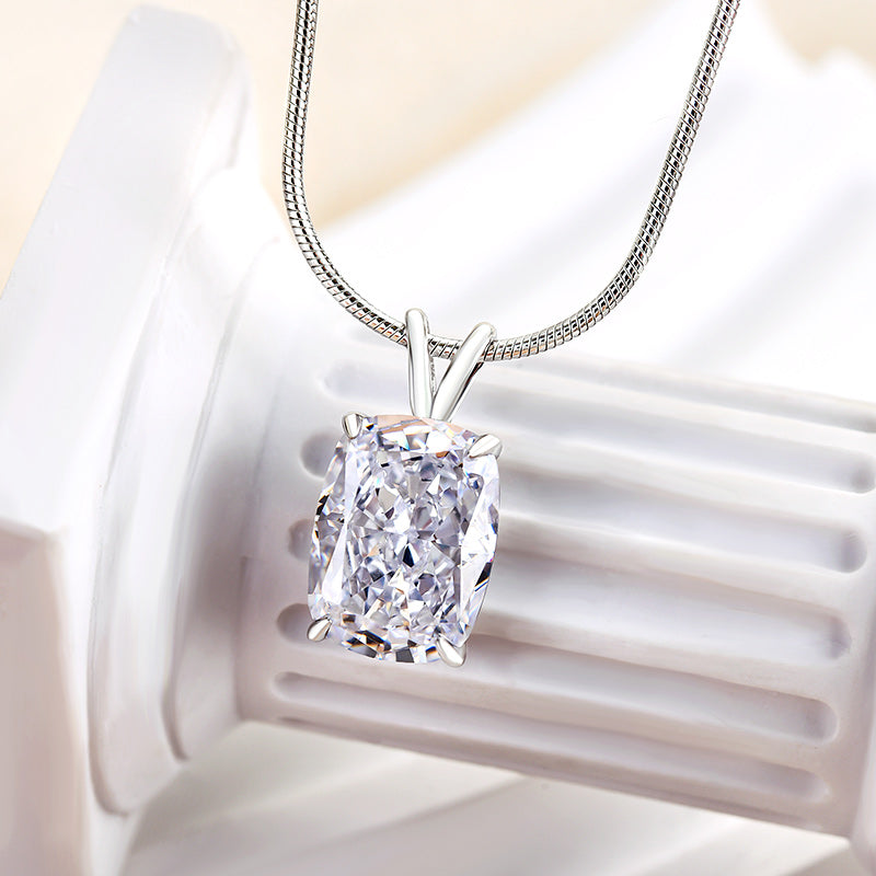 Stunning Cushion Cut Simulated Diamond Necklace in 18K White Gold Plated Silver