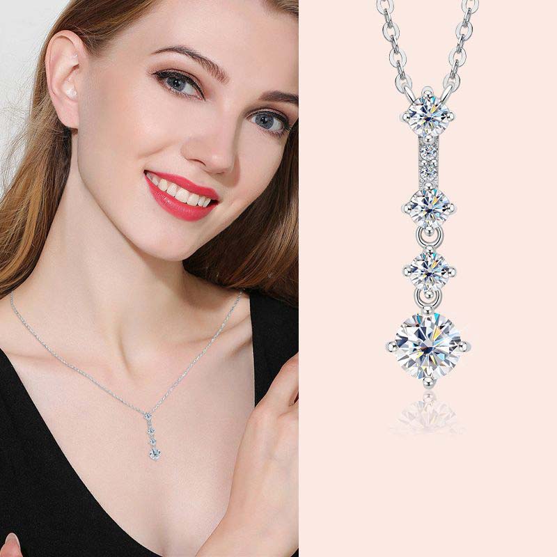 Eternal Love 0.8 Carat Moissanite Sterling Silver Necklace, 18K White Gold Plated