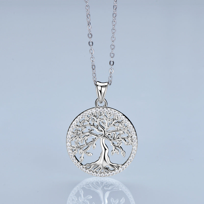 Round Moissanite Sterling Silver Necklace, 18K White Gold Plated