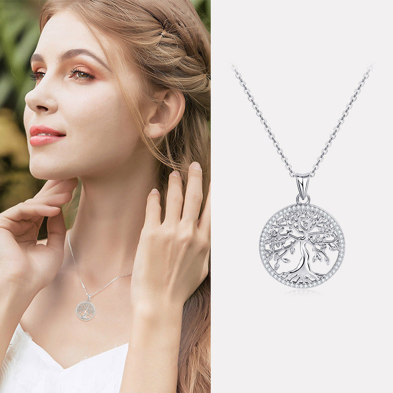 Round Moissanite Sterling Silver Necklace, 18K White Gold Plated