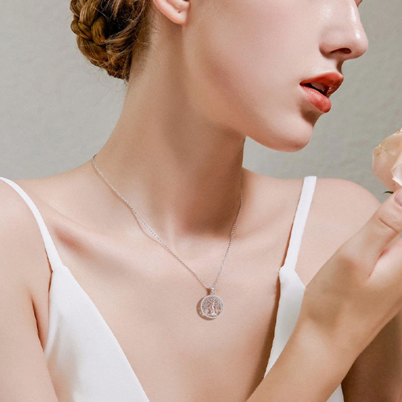 Round Moissanite Sterling Silver Necklace, 18K White Gold Plated