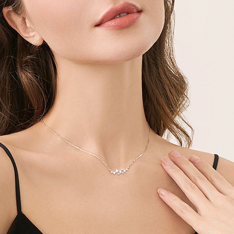 Round Moissanite Necklace in 18K White Gold Plated Sterling Silver