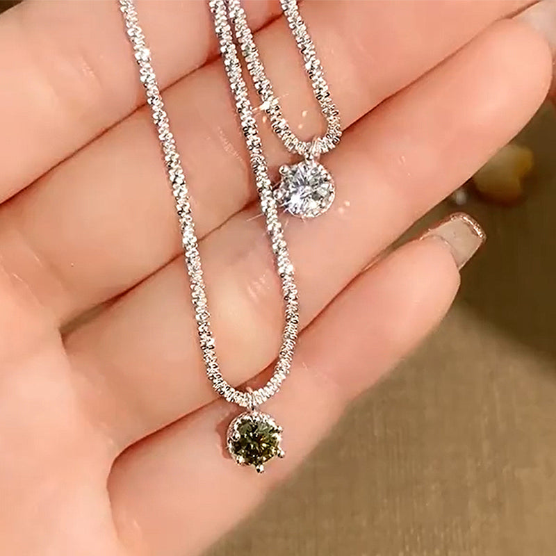 Elegant Round-Cut Moissanite & Peridot Necklace – 925 Silver, 18K Gold