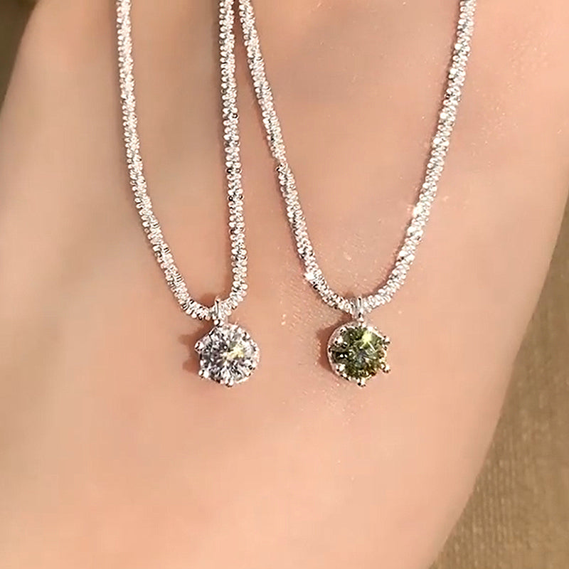Elegant Round-Cut Moissanite & Peridot Necklace – 925 Silver, 18K Gold