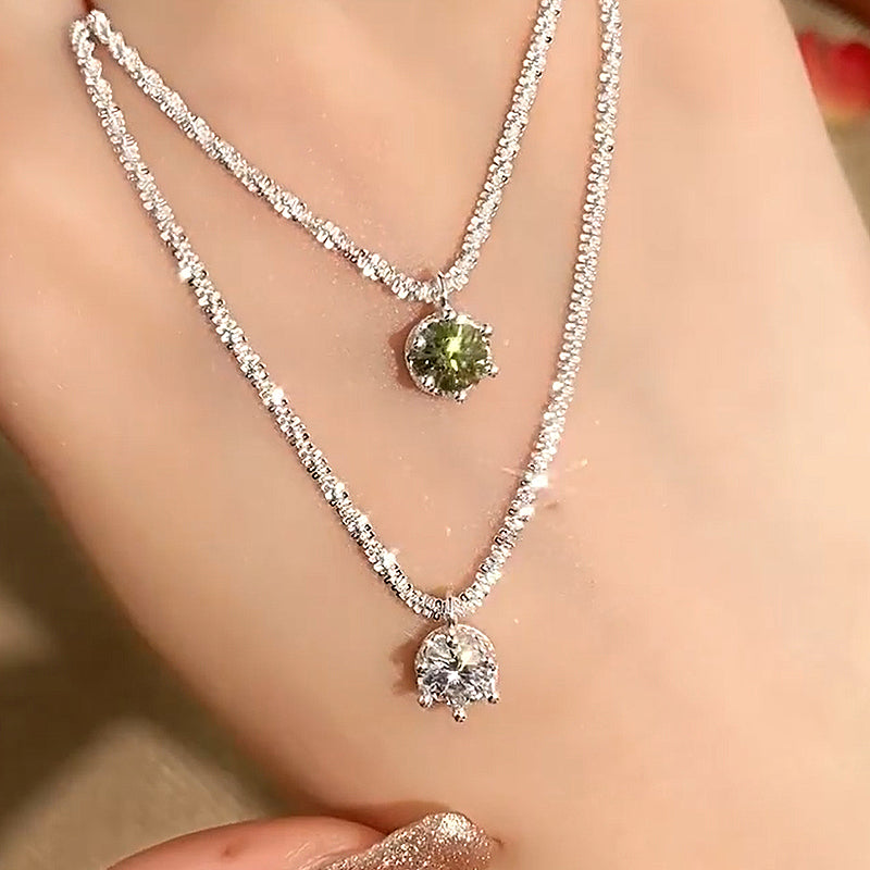 Elegant Round-Cut Moissanite & Peridot Necklace – 925 Silver, 18K Gold