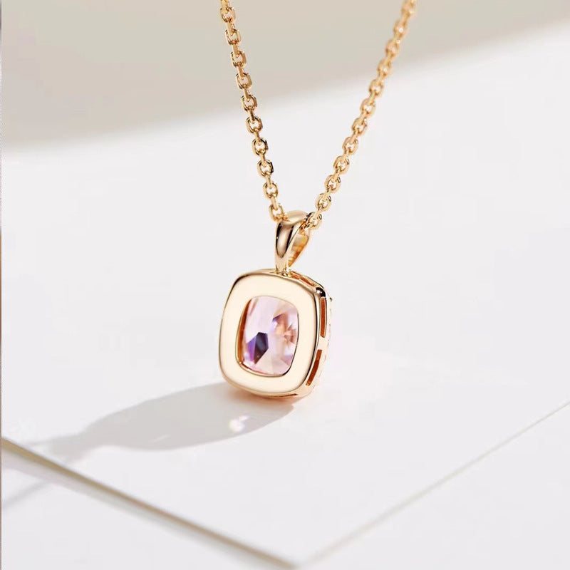 2.0 Carat Pink Cushion Simulated Diamond Necklace in Rose Gold Plated Sterling Silver