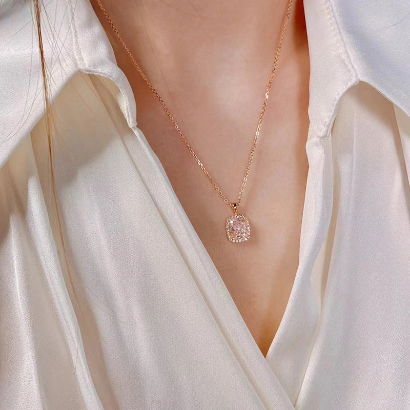 2.0 Carat Pink Cushion Simulated Diamond Necklace in Rose Gold Plated Sterling Silver