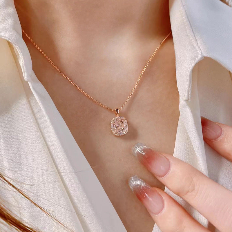2.0 Carat Pink Cushion Simulated Diamond Necklace in Rose Gold Plated Sterling Silver