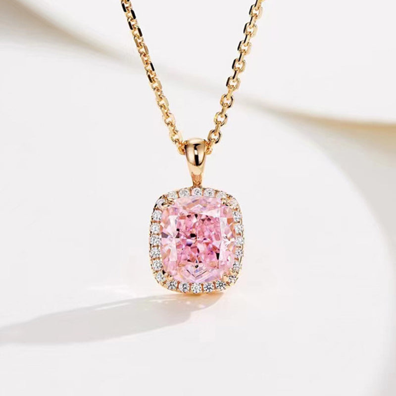 2.0 Carat Pink Cushion Simulated Diamond Necklace in Rose Gold Plated Sterling Silver