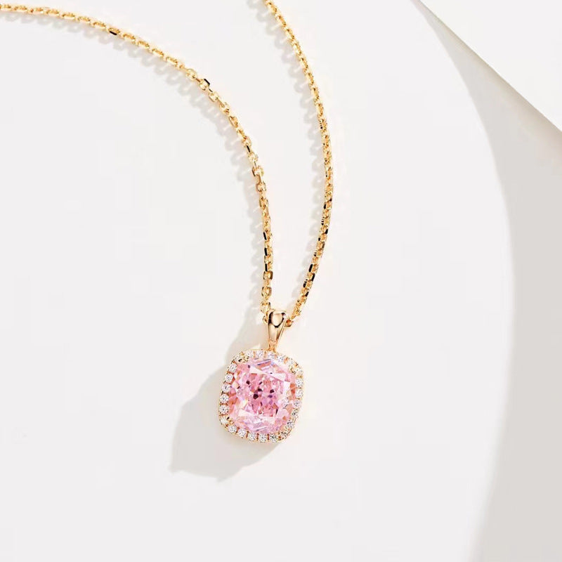 2.0 Carat Pink Cushion Simulated Diamond Necklace in Rose Gold Plated Sterling Silver