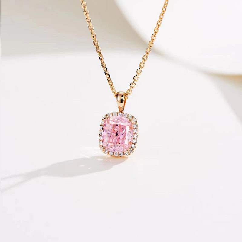 2.0 Carat Pink Cushion Simulated Diamond Necklace in Rose Gold Plated Sterling Silver