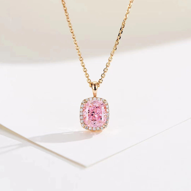 2.0 Carat Pink Cushion Simulated Diamond Necklace in Rose Gold Plated Sterling Silver