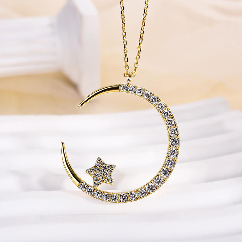 Timeless Round-Cut Diamond Necklace – 925 Silver, 18K Yellow Gold Plated