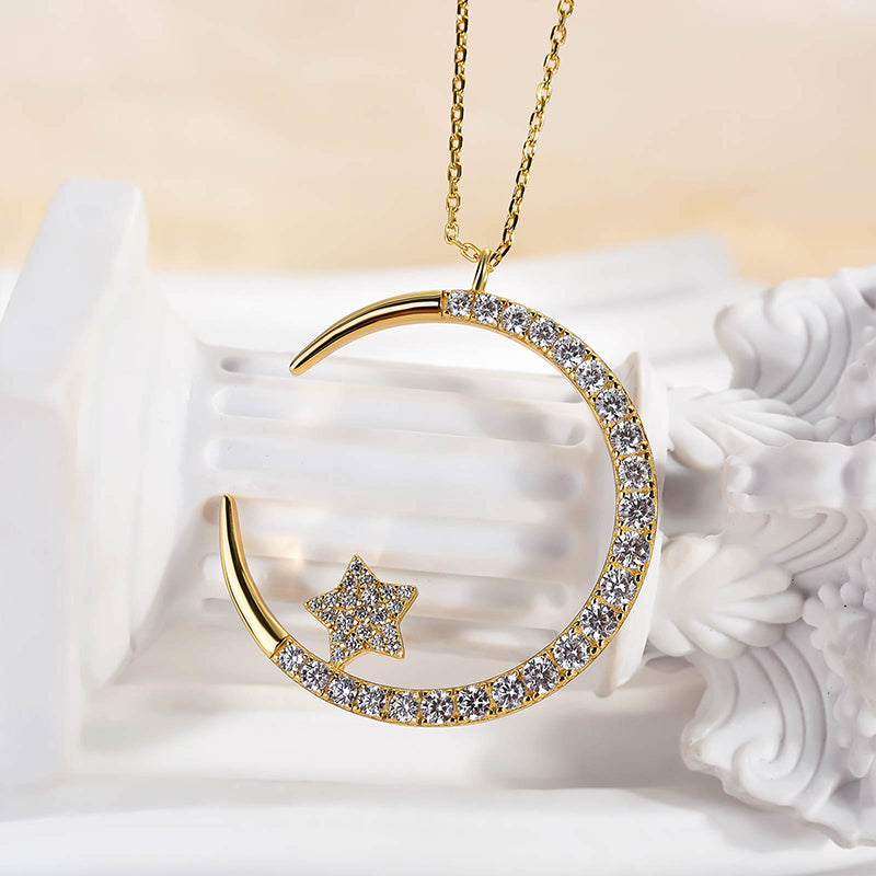 Timeless Round-Cut Diamond Necklace – 925 Silver, 18K Yellow Gold Plated