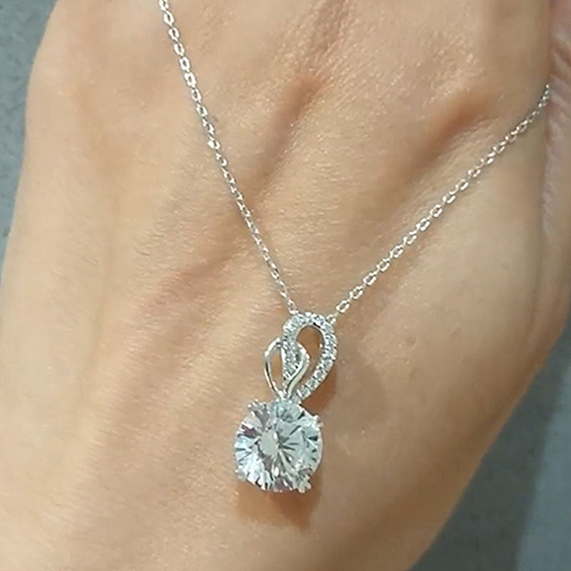Elegant Round-Cut Diamond Necklace – 925 Silver, 18K White Gold Plated