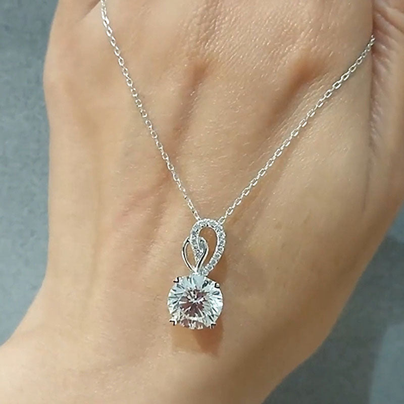 Elegant Round-Cut Diamond Necklace – 925 Silver, 18K White Gold Plated