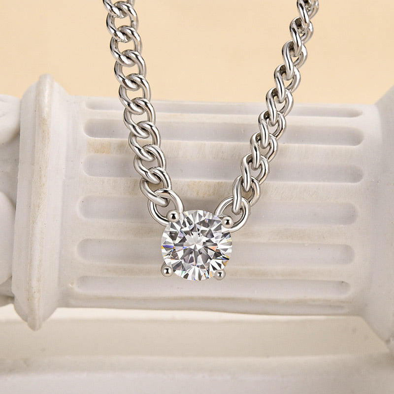 Timeless Round-Cut Moissanite Necklace – 925 Silver, 18K White Gold