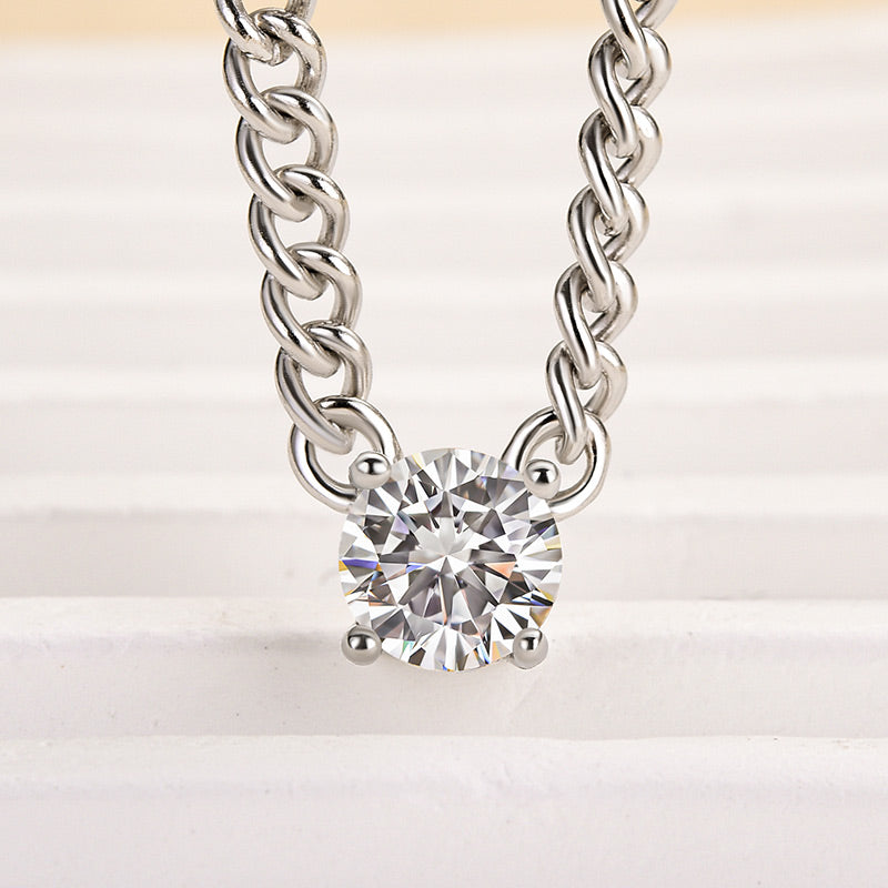 Timeless Round-Cut Moissanite Necklace – 925 Silver, 18K White Gold