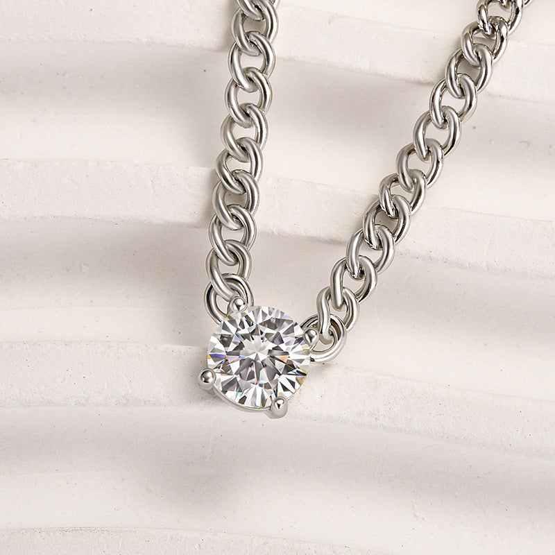 Timeless Round-Cut Moissanite Necklace – 925 Silver, 18K White Gold