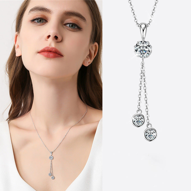 Elegant Round-Cut Moissanite Necklace – 925 Silver, 18K Gold Plated