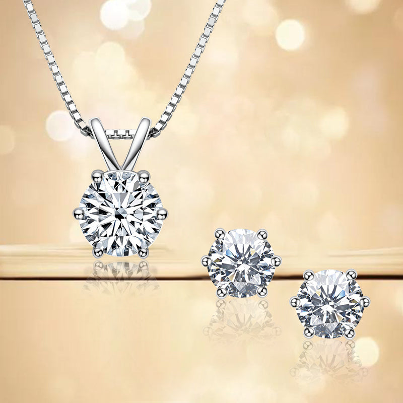 Timeless 925 Sterling Silver Jewelry Set with Round-Cut Moissanite
