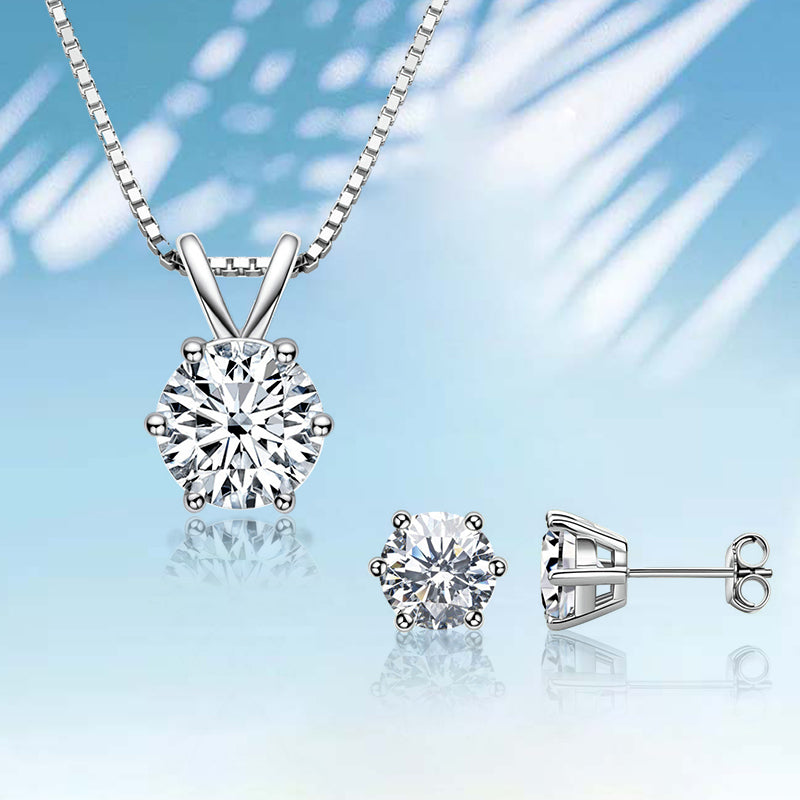 Timeless 925 Sterling Silver Jewelry Set with Round-Cut Moissanite