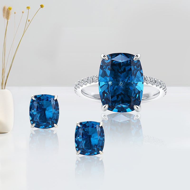 Montana Blue Simulated Diamond Jewelry Set in Sterling Silver & White Gold