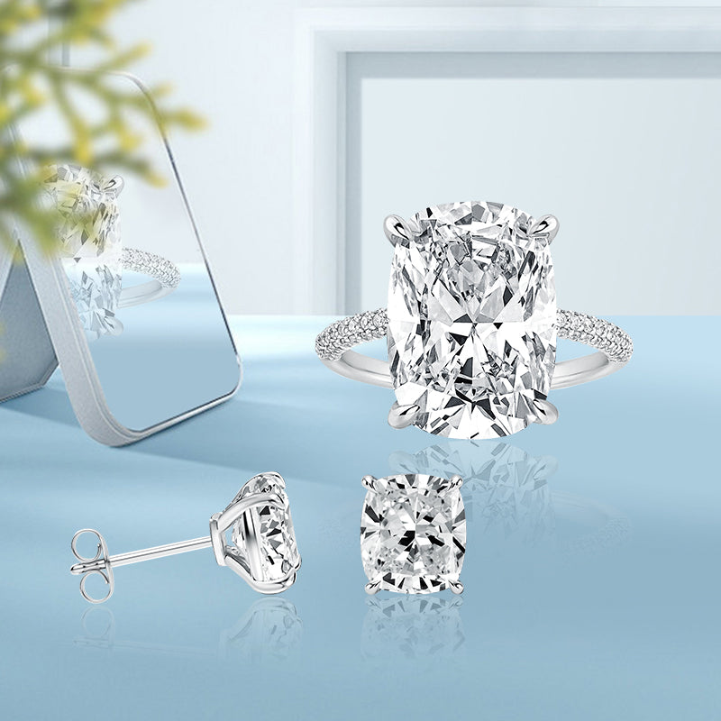 2PC Cushion Cut Simulated Diamond Jewelry Set in Sterling Silver & White Gold
