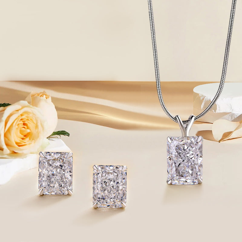White Gold Plated Sterling Silver Jewelry Set with Radiant Cut Simulated Diamonds