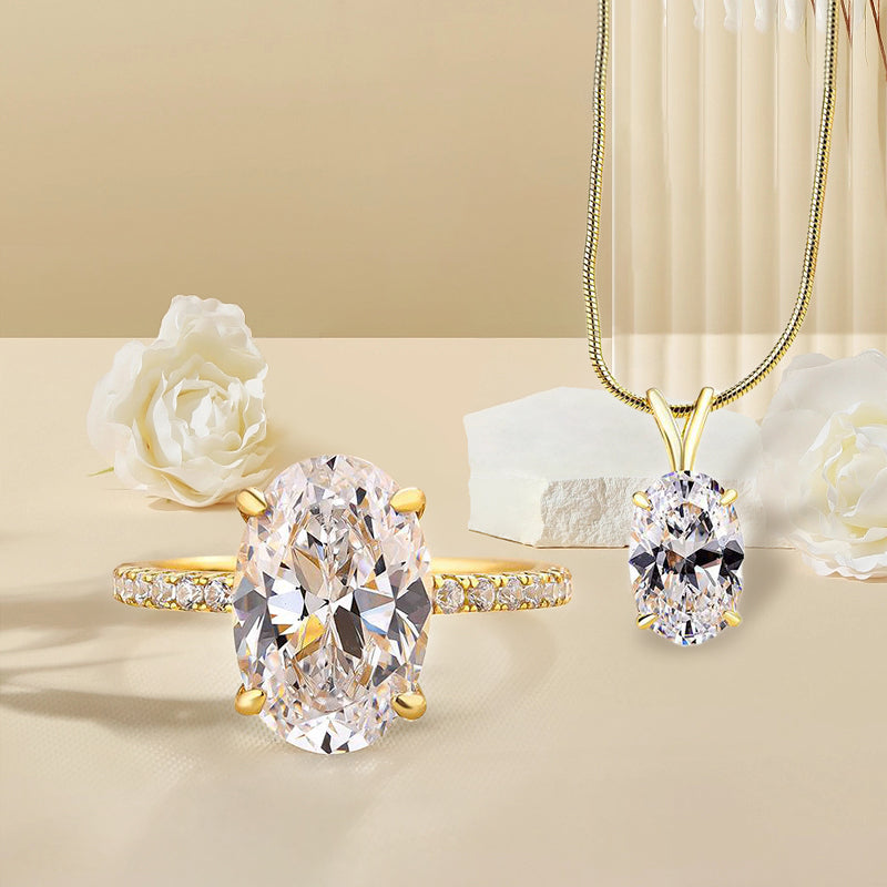 Sterling Silver Jewelry Set with Oval-Cut White Simulated Diamonds