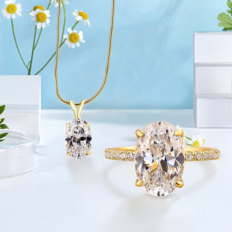 Sterling Silver Jewelry Set with Oval-Cut White Simulated Diamonds