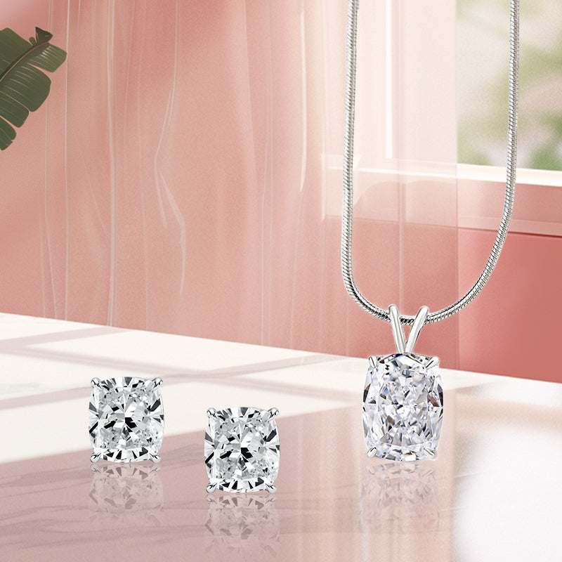 925 Sterling Silver Jewelry Set with Simulated Diamonds, 18K White Gold Plated