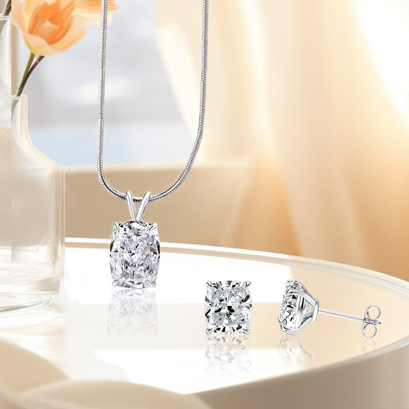925 Sterling Silver Jewelry Set with Simulated Diamonds, 18K White Gold Plated