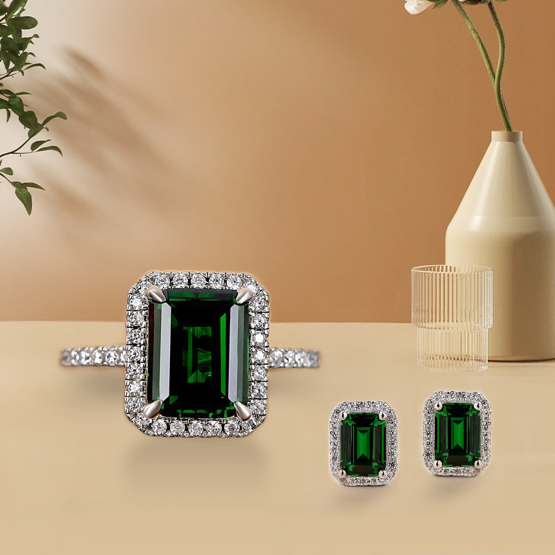 Emerald Green Simulated Diamond Jewelry Set in 925 Sterling Silver